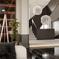 Modern Living Room Interior With White Sofa Gold Accent Chair Glass Cabinets And Marble Floor
