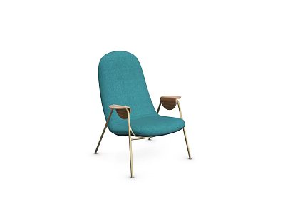 Modern Teal Upholstered Lounge Chair With Wooden Armrests And Metal Legs 3d model