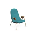 Modern Teal Upholstered Lounge Chair With Wooden Armrests And Metal Legs