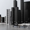 Modern Home Audio Speakers With Various Sizes And Different Designs 3d model