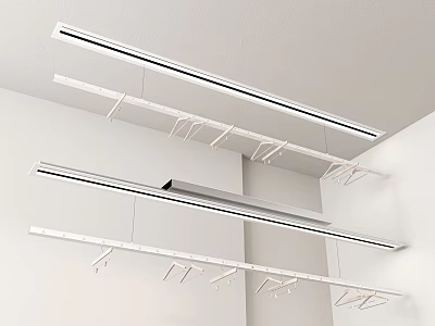 Modern White Ceiling Mounted Clothes Hangers With Hanging Rods In Closet Design 3d model