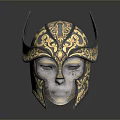 Silver And Gold Decorative Helmet With Intricate Floral Patterns And Ornamental Design
