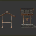 Traditional Chinese Architectural Model With Tiled Roof Wooden Columns And Pavilion Structure