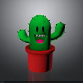 Cute Green Cactus With Smiling Face In Red Pot Cartoon Style Decoration