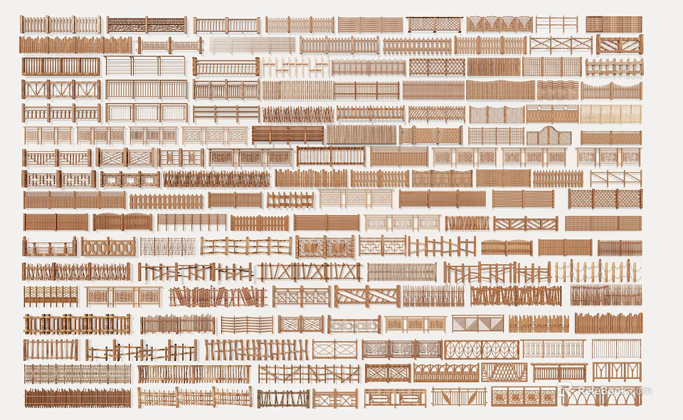 Collection of Various Wooden Fence Designs And Styles For Outdoor Use 3d model 