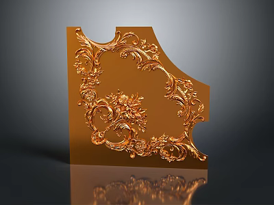 Elegant Golden Carved Decorative Piece With Intricate Floral Patterns For Home Decoration 3d model