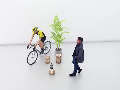 Two People Cyclist And Standing Person By Indoor Plants And Stumps 3d model Two People Cyclist And Standing Person By Indoor Plants And Stumps 3d model
