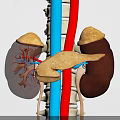 Detailed Anatomical View of Abdominal Organs Including Kidneys Pancreas Spine and Blood Vessels