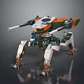 Futuristic Quadruped Mech Character With Turrets Orange Green White Armor Plating