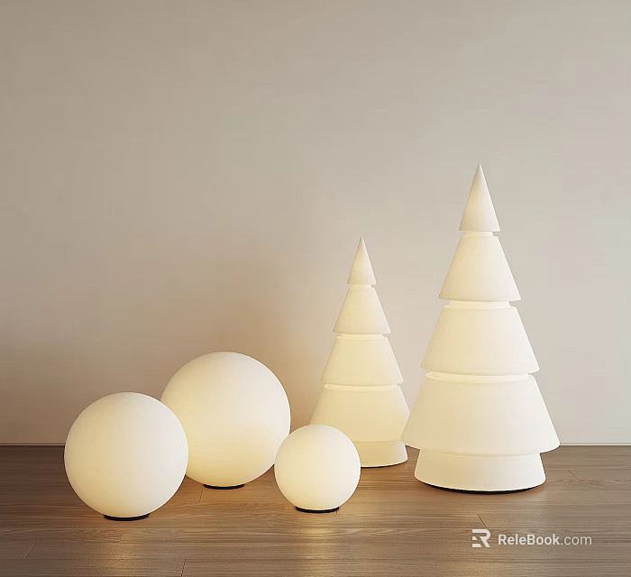 Unique Abstract Floor Lamps with Spherical and Cone Shapes on Wooden Floor Light Wall Background 3d model 