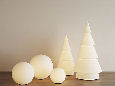 Unique Abstract Floor Lamps with Spherical and Cone Shapes on Wooden Floor Light Wall Background 3d model