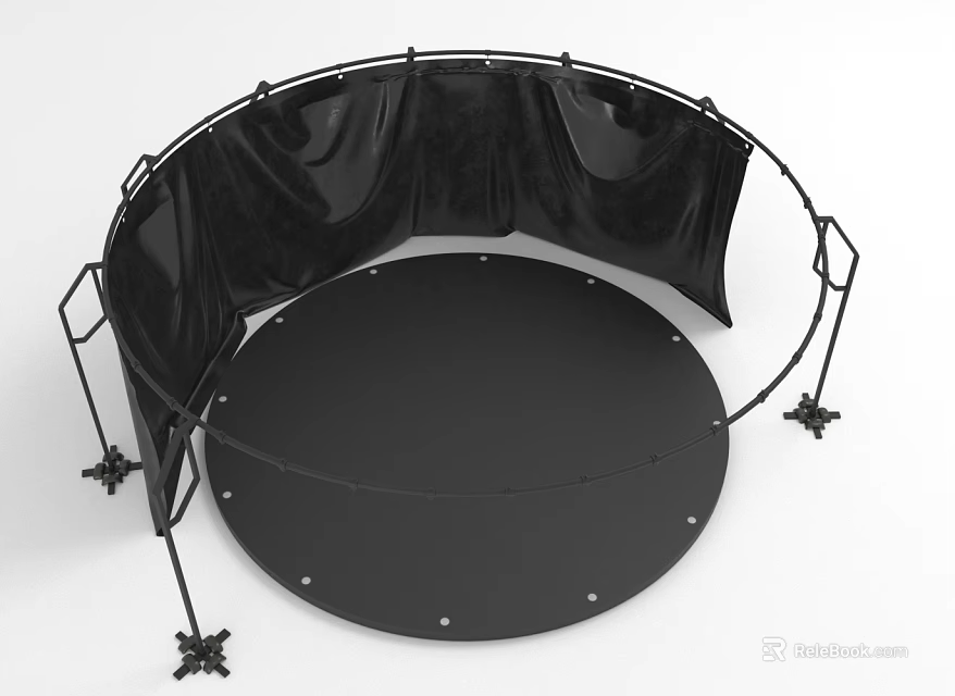 Round Black Commercial Equipment With Metal Frame And Fabric Curtains 3d model 