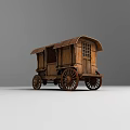 Traditional Wooden Wagon with Brown Roof Windows Door and Wheels