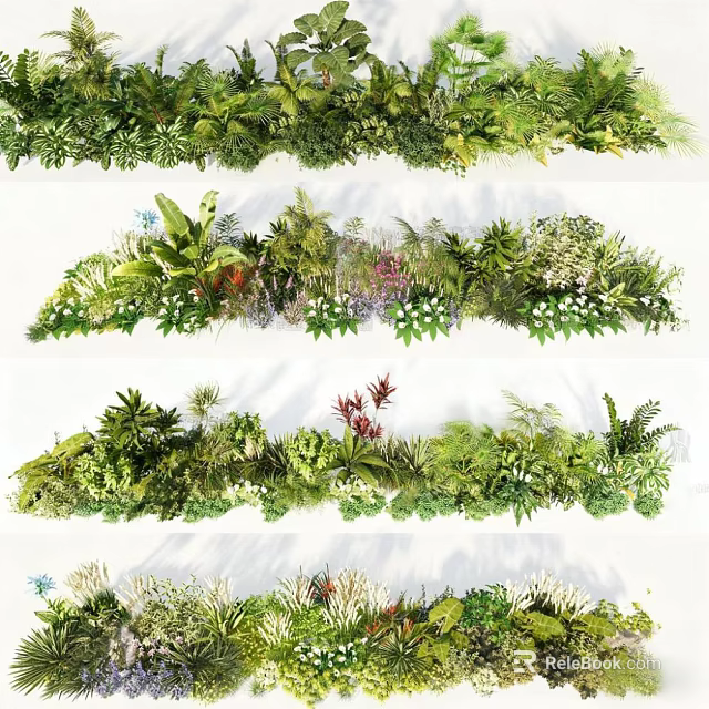 Various Green Plants And Flowers In Natural Decorative Arrangements For Garden 3d model 