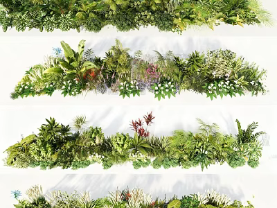 Various Green Plants And Flowers In Natural Decorative Arrangements For Garden 3d model