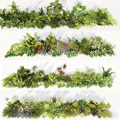 Various Green Plants And Flowers In Natural Decorative Arrangements For Garden 3d model