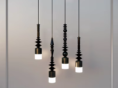 Modern Black Pendant Lights With Unique Spiral Cone Designs And White Bulbs 3d model