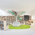 Library Reading Room Kindergarten Bookcase Books Desk and Chair Tree-shaped Leisure Area 3d model