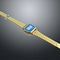 Elegant Gold Digital Watch with Square Dial Blue Screen and Metal Strap