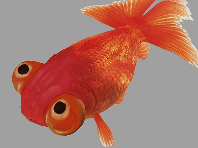 Vibrant Red Goldfish With Big Eyes Shiny Body And Orange Fins Tail 3d model