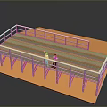 Elevated Architectural Platform With White Railings Support Columns And Wooden Flooring