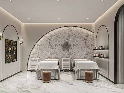 Modern Luxury Beauty Spa Room With Cozy Massage Beds And Elegant Arched Interior Design 3d model
