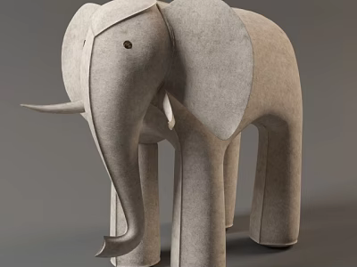 Gray Felt Elephant Stuffed Toy With Long Trunk And Big Ears 3d model