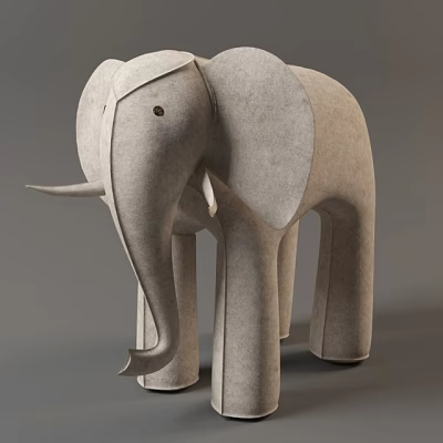 Gray Felt Elephant Stuffed Toy With Long Trunk And Big Ears 3d model