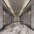 Modern Elevator Lobby Interior With Sleek Doors Marble Floor And Recessed Lighting 3d model