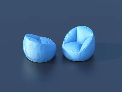 Two Modern Blue Bean Bag Single Sofa With Comfortable Seating Design 3d model