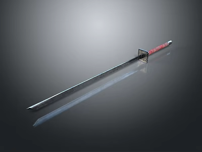 Warrior Weapon Slender Sword With Red Hilt And Reflective Blade 3d model