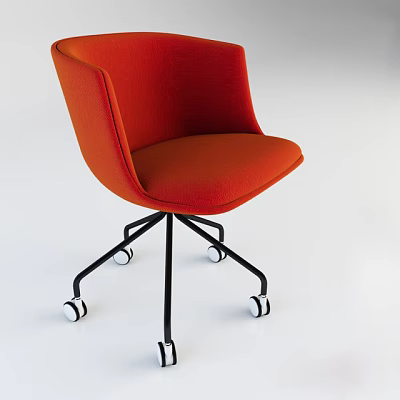 Modern Orange Office Chair With Curved Backrest Black Caster Base And White Wheels 3d model