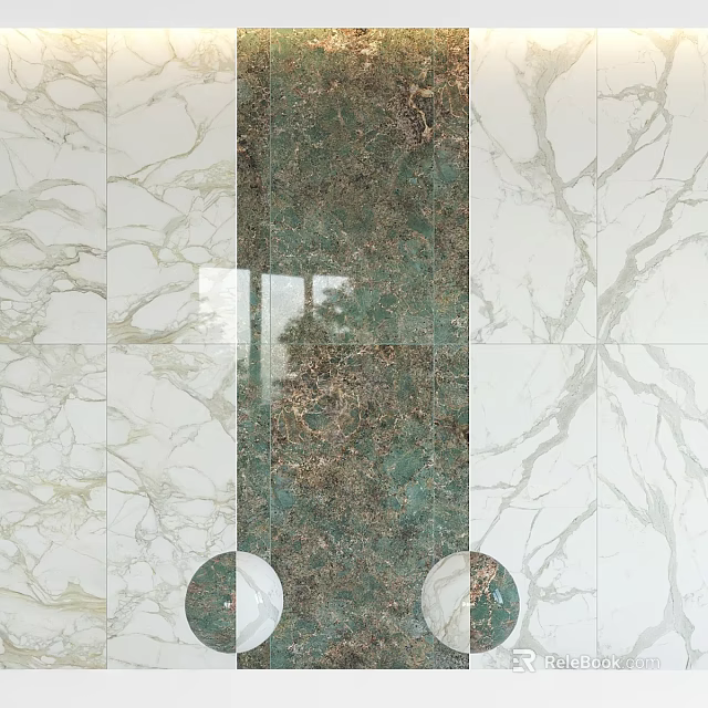 Marble Tile Components With Green Central Panel And White Veined Surrounding Tiles 3d model
