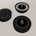 Three Piece Modern Round Black Fireplace Set With Flames And Pebbles 3d model