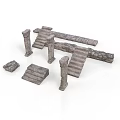 Decorative Ancient Stone Architectural Elements With Columns Steps And Blocks 3d model