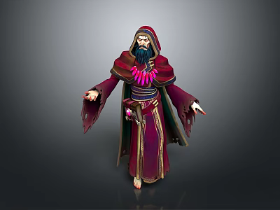 Mystical Fantasy Wizard Creature in Red Purple Robe With Beard and Outstretched Hands 3d model