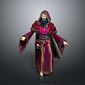Mystical Fantasy Wizard Creature in Red Purple Robe With Beard and Outstretched Hands