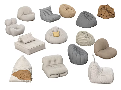 Various Styles Of Comfortable Bean Bags In Neutral Colors For Home Use 3d model