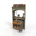 Vintage Style Small Scene Component With Bookshelf Table Stool Microscope And Items
