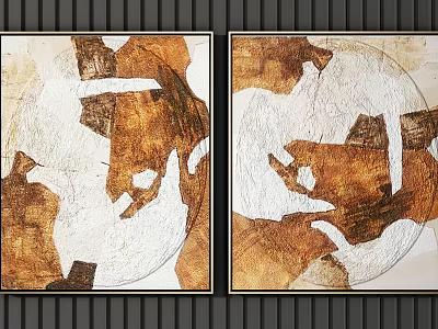 Abstract Artwork Two Panel Wall Decor With Brown White Geometric Textured Design 3d model