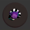 Anime Character 3D Model With Purple Hair Green Coat Striped Skirt Standing On Base