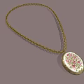 Gold Chain Necklace With Oval Pendant And Floral Pattern Design