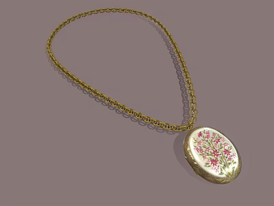Gold Chain Necklace With Oval Pendant And Floral Pattern Design 3d model