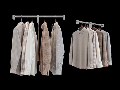 Various Colorful Shirts Hanging On Metal Hangers With Different Styles Against Black Background 3d model