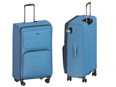 Blue Suitcase With Telescopic Handle Rolling Wheels Front Pockets Side Handle And Combination Lock 3d model