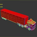 Red Semi Truck with Long Trailer and Reflective Surface on Dark Background 3d model