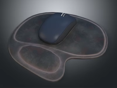 Black Computer Mouse Resting On Brown Ergonomic Mouse Pad Surface 3d model