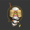 Cute Cartoon Sheep With Big Horns Red Balls Red White Patterned Body Green Grass Brown Base