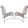 Modern Single Chair With Curved Wireframe Design Black And Red Metal Frame