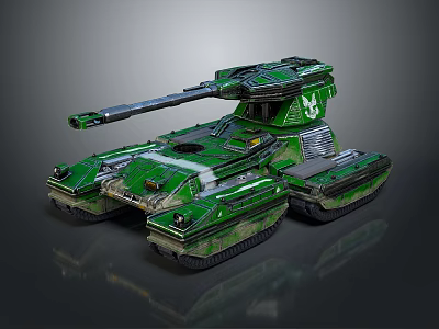Green Camouflage Military Weapon Tank With Long Cannon And Heavy Armor 3d model